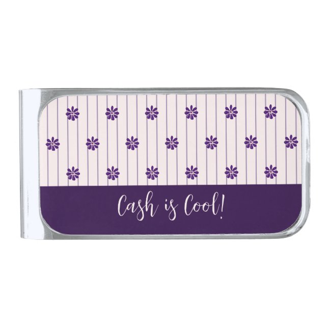 Cash is Cool! Flower Doodle Silver Finish Money Clip (Front)