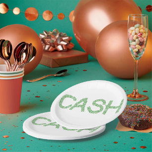 Cash Money Word Green Finance Paper Plates