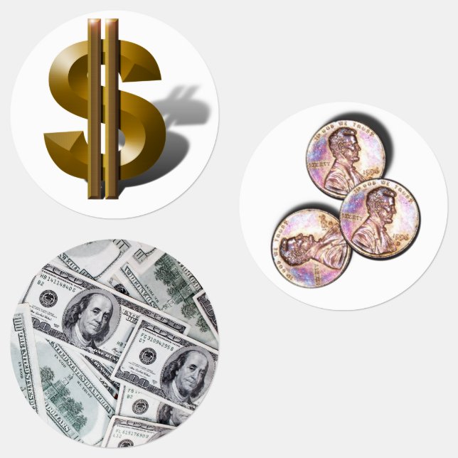 Cash, Pennies and Dollar Sign Kids' Labels (Group)