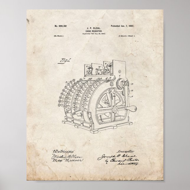 Cash Register Patent - Old Look Poster (Front)