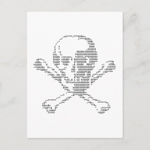 Cash Skull from Jolly Roger ascii art Postcard