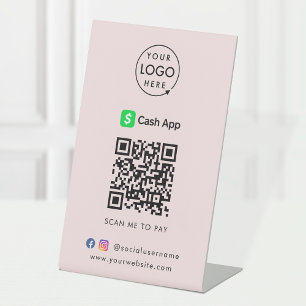 CashApp Electronic Payment QR Code Modern Pink Pedestal Sign