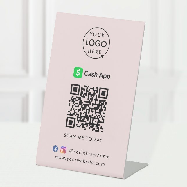 CashApp Payment Tabletop Sign | QR Scan to Pay (Interactive "scan to pay” QR code cash wrap table signage for collecting digital payment by CashApp.)