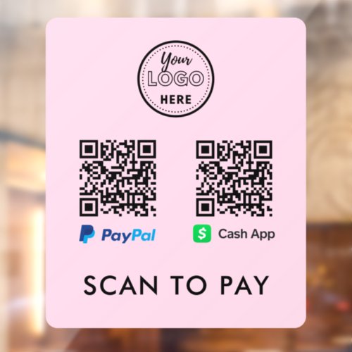 CashApp Paypal QR Code Scan to Pay Logo Pink Window Cling