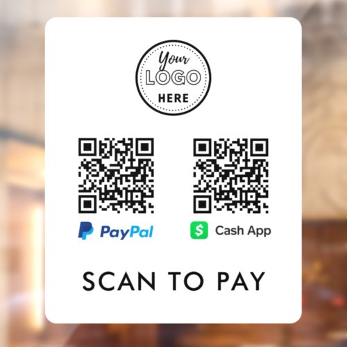 CashApp Paypal QR Code Scan to Pay Logo White Window Cling