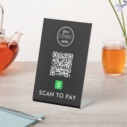 CashApp QR Code Scan to Pay Modern Logo Black Pedestal Sign