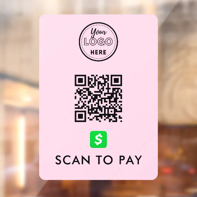 CashApp QR Code Scan to Pay Modern Logo Pink Window Cling | Zazzle