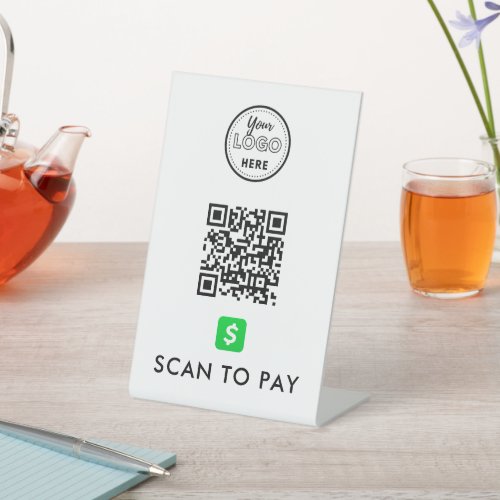 CashApp QR Code Scan to Pay Modern Logo White Pedestal Sign