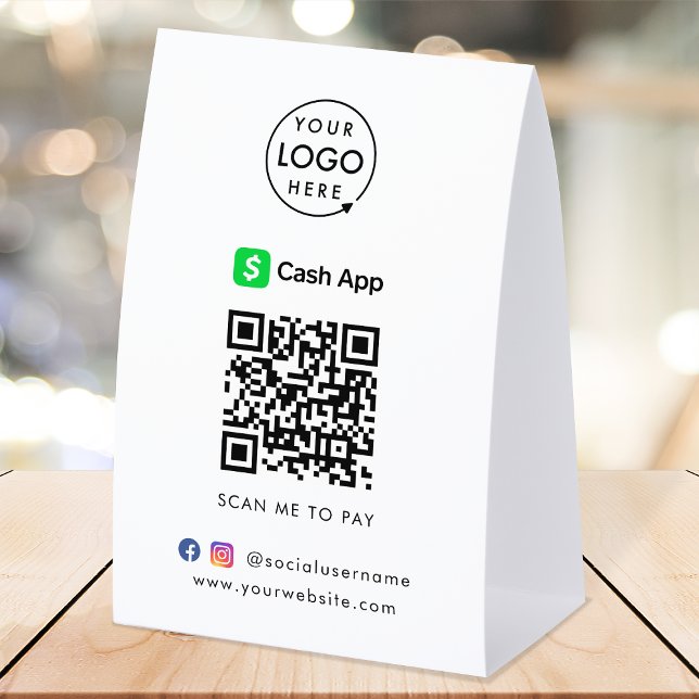 CashApp Table Tent Paper Sign | QR Code Payment (Interactive "scan to pay” QR code cash wrap table signage for collecting digital payment by CashApp.)