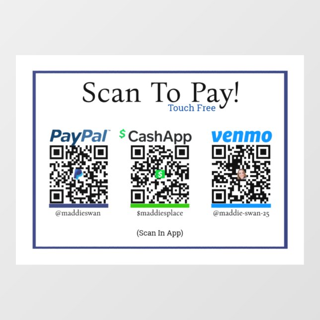 Cashapp Venmo & Paypal Sticker For Mobile Payments (Sheet)