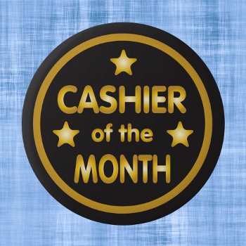 Cashier Of The Month Gold Pinback Button by Sideview at Zazzle