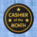 Cashier Of The Month Gold Pinback Button at Zazzle