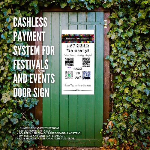 Cashless Payment System For Festivals And Events Door Sign