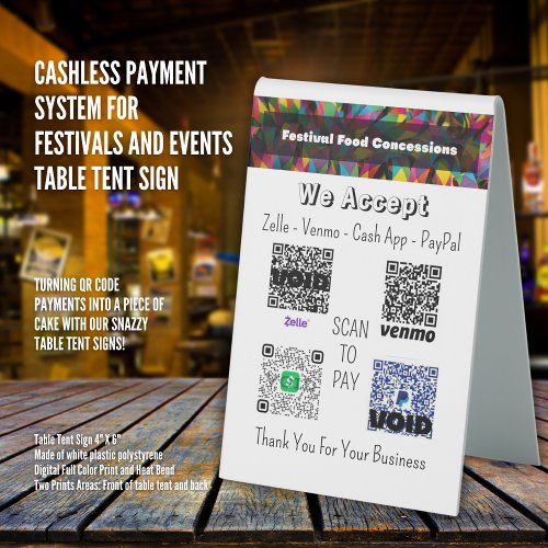 Cashless Payment System For Festivals And Events   Table Tent Sign