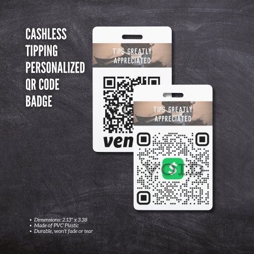 Cashless Tipping Personalized QR Code Badge