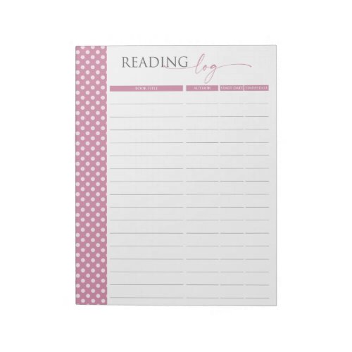 Cashmere Rose Reading Log Pages Notepad