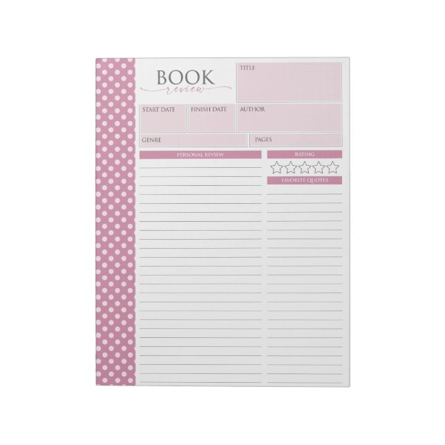 Cashmere Rose Reading Review Pages Notepad (Rotated)
