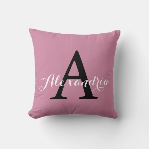 Cashmere Rose Soft Pink Solid Color Monogram Throw Pillow