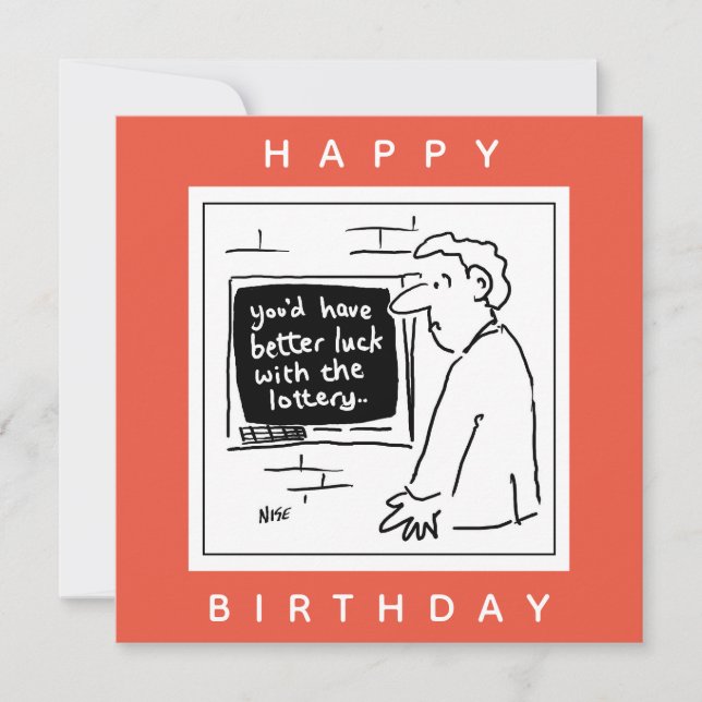 Cashpoint ATM and Customer at Bank Cartoon Card (Front)