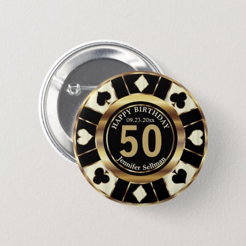 Casino 00th Birthday Party _ Cream Gold and Black Button
