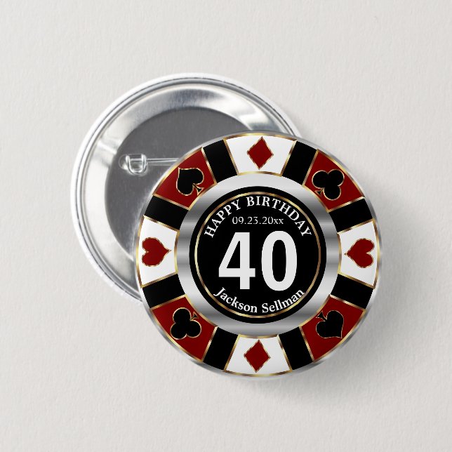Casino 00th Birthday Party - Dark Red Button (Front & Back)