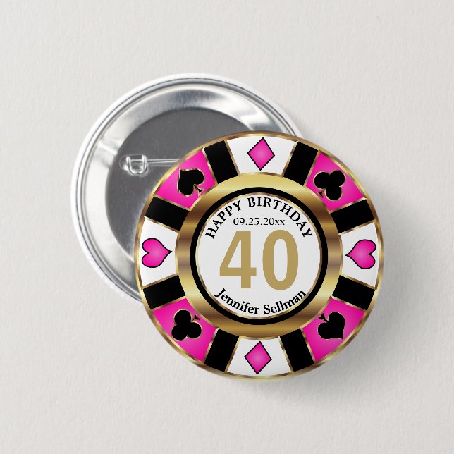 Casino 00th Birthday Party -Pink Button (Front & Back)