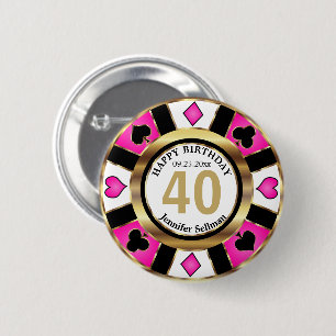 Casino 00th Birthday Party -Pink Button