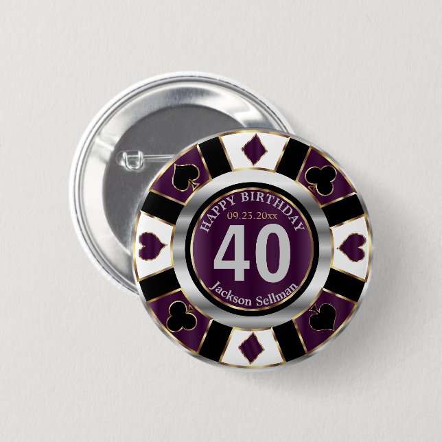 Casino 00th Birthday Party - Plum Purple Button (Front & Back)