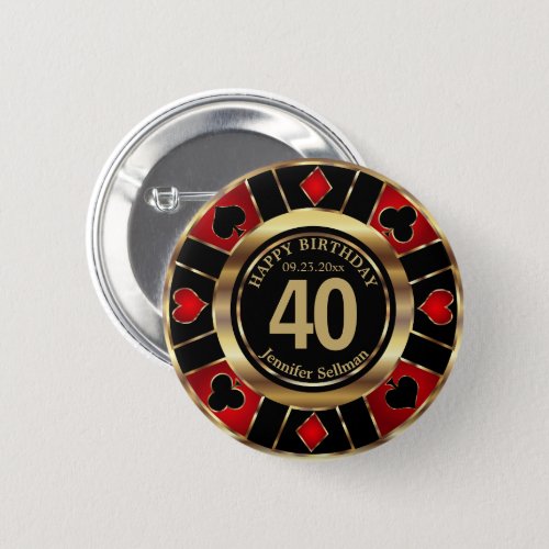Casino 00th Birthday Party _ Red and Black Button