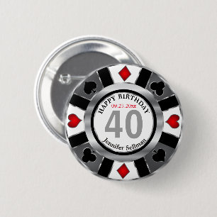 Casino 00th Birthday Party -Silver and Black Button