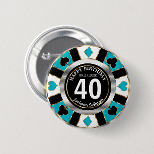 Casino 00th Birthday Party -Teal Button