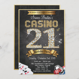 Casino 21st Gold Diamond Birthday Invitation