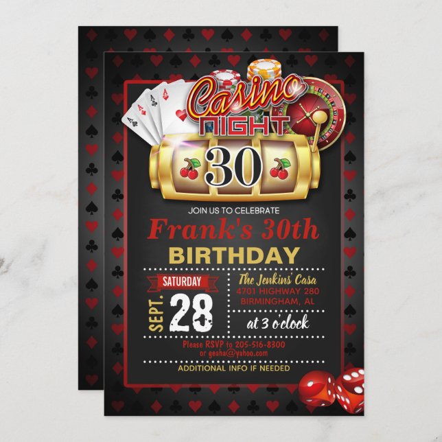 Casino 30th Birthday Invitation (Front/Back)