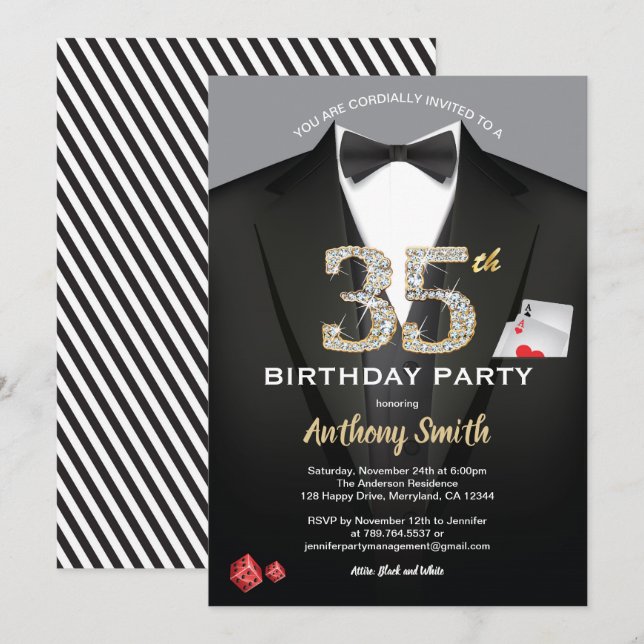Casino 35th birthday invitation. Black and white Invitation (Front/Back)