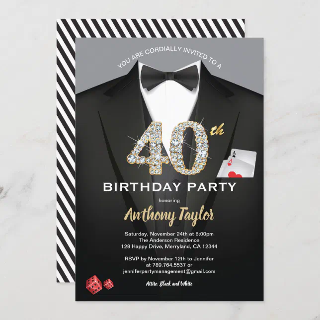 Casino 40th birthday invitation. Black and gold Invitation | Zazzle