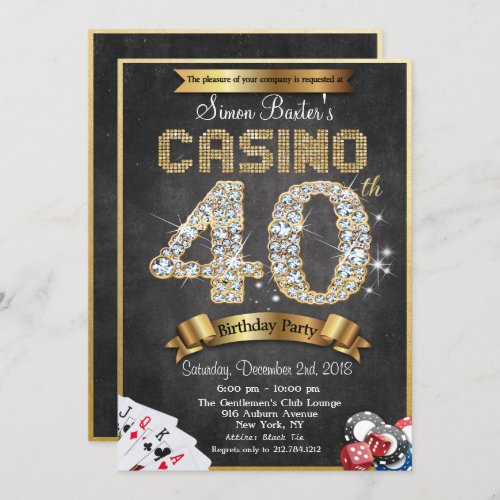 Casino 40th Gold Diamond Birthday Invitation