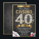 Casino 40th Gold Diamond Birthday Invitation<br><div class="desc">Casino Night Poker Gambling 40th Gold Diamond Chalkboard Bling Metallic Birthday Invitation</div>