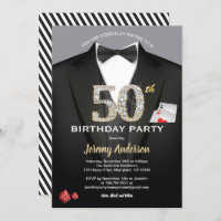 Casino 50th birthday invitation. Black and gold