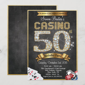 Casino 50th Gold Diamond Birthday Invitation