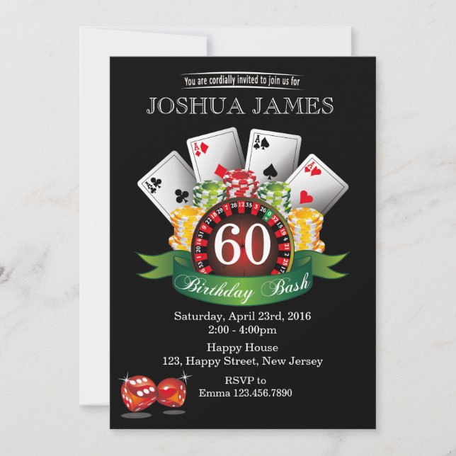 Casino 60th Birthday Invitation - any age (Front)