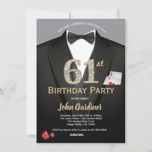 Casino 61st Birthday Party Invitation For Man