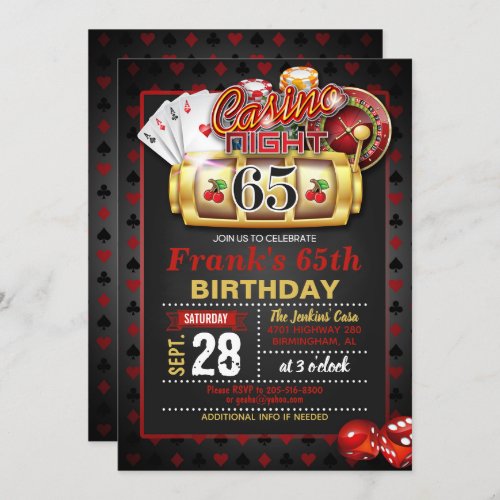 Casino 65th Birthday Invitation