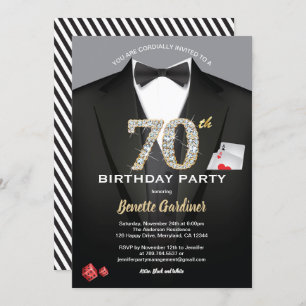 Casino 70th birthday invitation. Black and gold Invitation