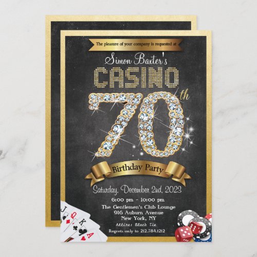 Casino 70th Gold Diamond Birthday Invitation