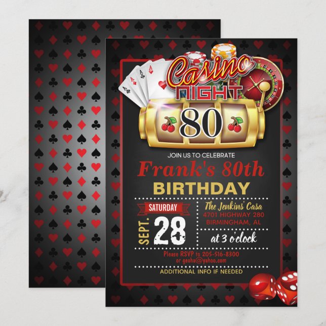 Casino 80th Birthday Invitation (Front/Back)