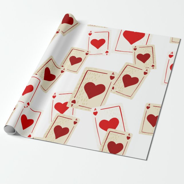 Casino Ace of Hearts Gift Wrapping Paper (Unrolled)