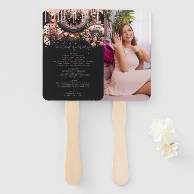 Casino Bachelorette Itinerary & Photo Hand Fan (Front and Back)