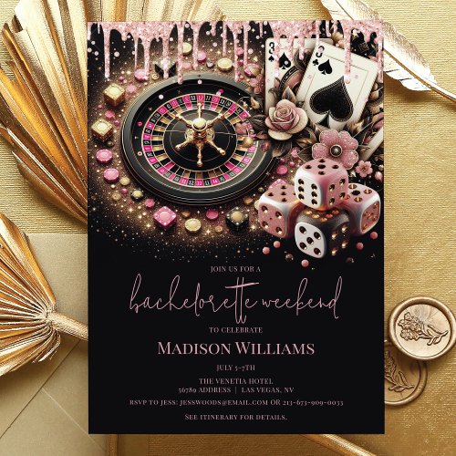 Casino Bachelorette Luxury Black Pink Gold Invitation