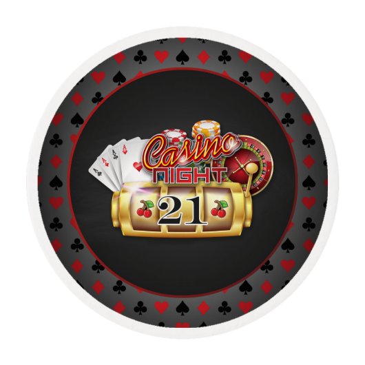 Casino Birthday Cupcake Topper - 21st Birthday Edible Frosting Rounds (Front)