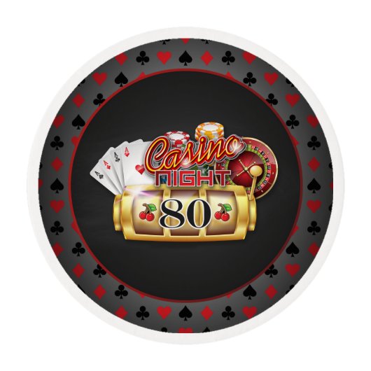 Casino Birthday Cupcake Topper - 80th Birthday Edible Frosting Rounds (Front)